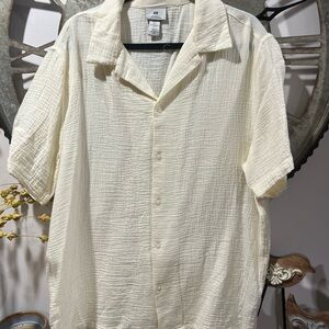 H&M Cream Textured Button-Up Shirt